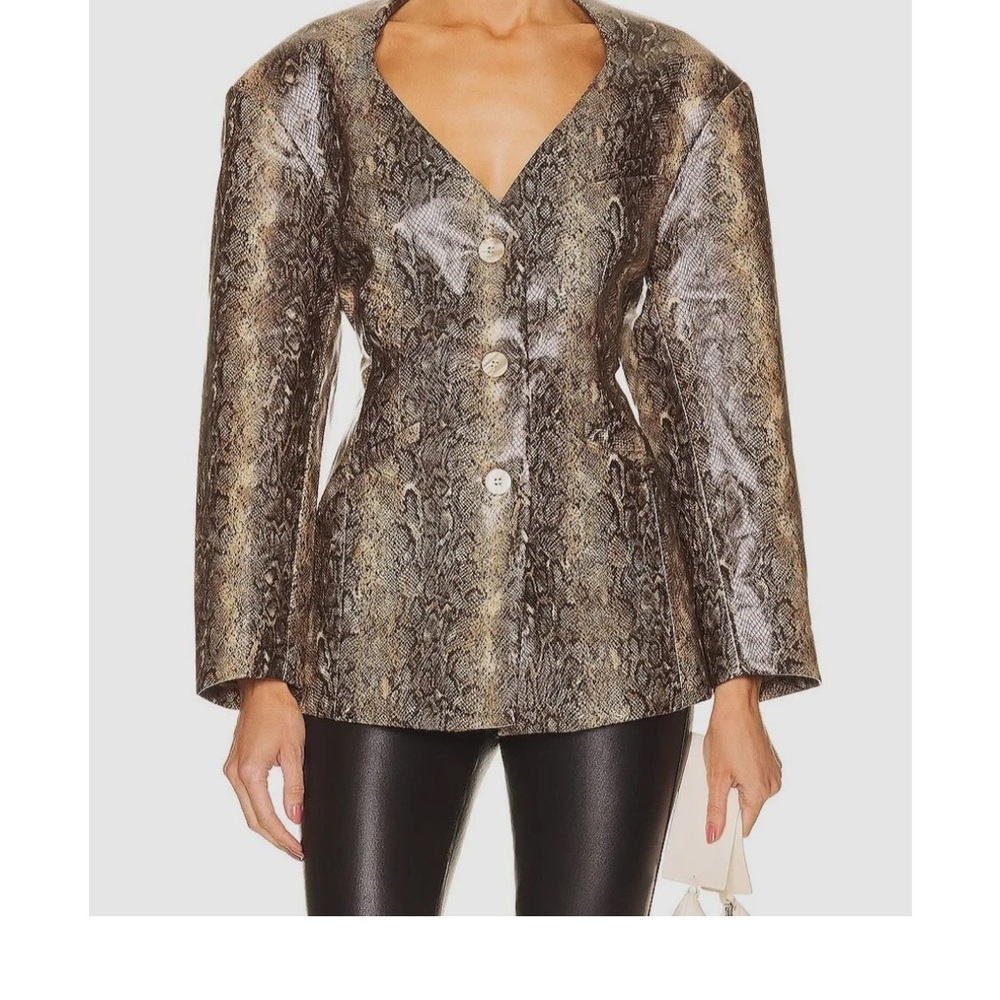 Ganni Women’s Brown Snakeskin Print Faux Leather Jacket